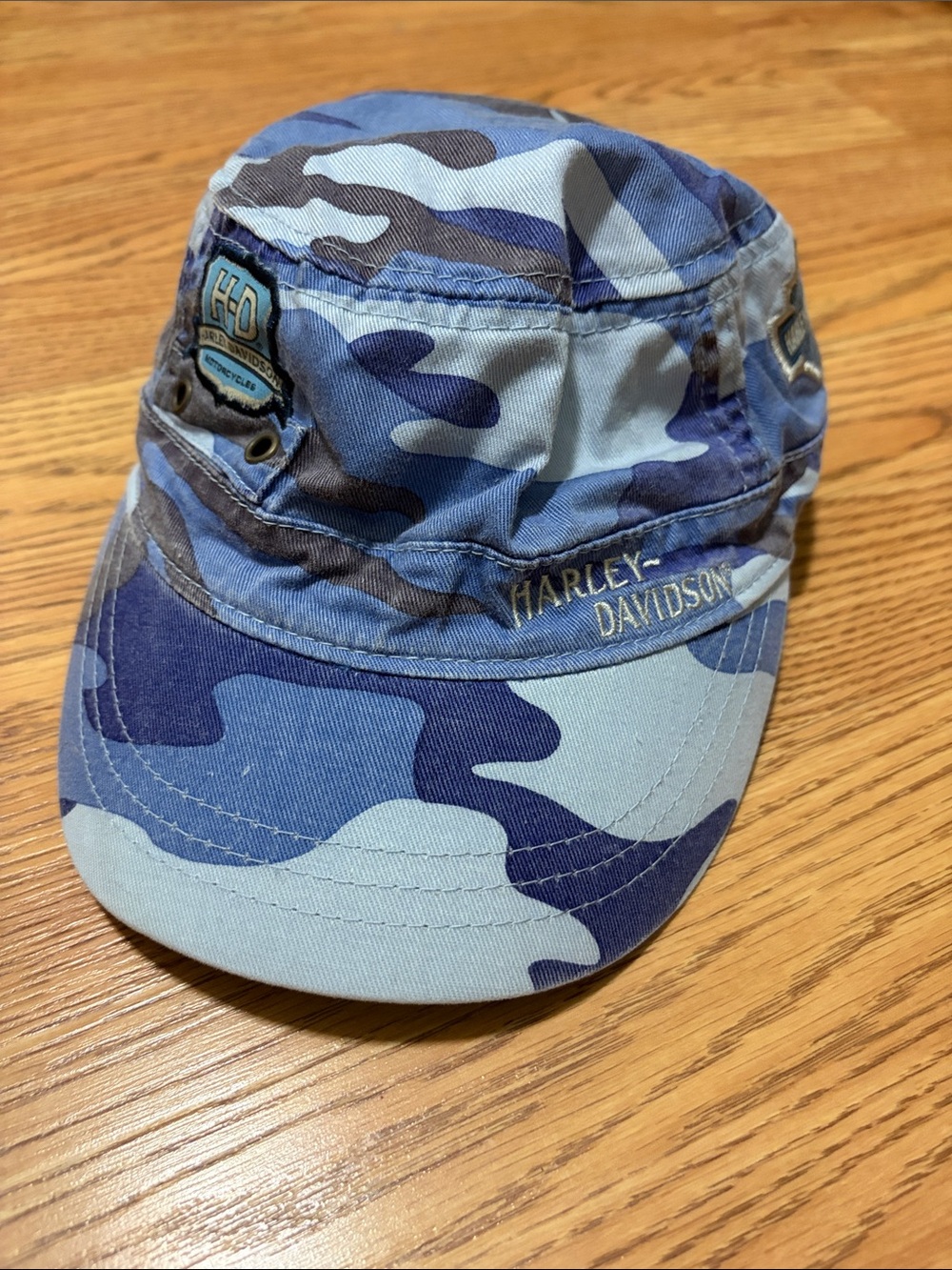 Harley-Davidson Camo Cotton Cap in Blue & Gray faded wash